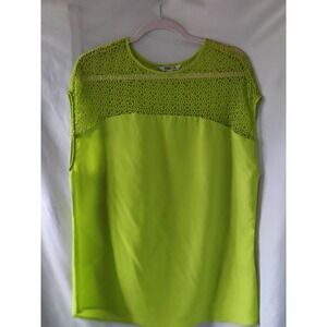 Moon Lime Green Crochet Lace Yoke Sleeveless Blouse Top Size M‎ B5102